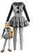 Schwarzes 50er Clown-Kostümset mit Polka-Dots und Streifen