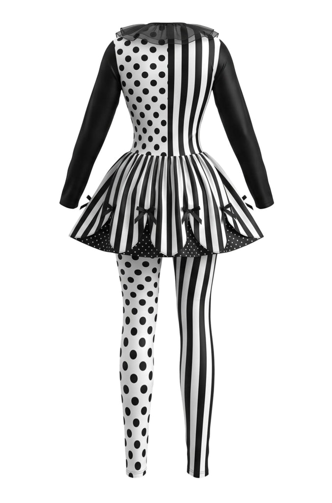 Schwarzes 50er Clown-Kostümset mit Polka-Dots und Streifen