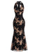 Schwarzes 20er Meerjungfrauenkleid mit Blumenpailletten und Neckholder