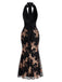 Schwarzes 20er Meerjungfrauenkleid mit Blumenpailletten und Neckholder