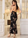 Schwarzes 20er Meerjungfrauenkleid mit Blumenpailletten und Neckholder