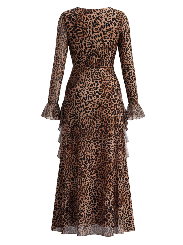 80er Maxikleid mit Leoparden-Print und Rüschen