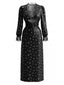 Schwarzes 70er Satinkleid mit Spitze, Cut-out und V-Ausschnitt