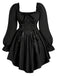 [Übergröße] Schwarzes 70er Gothic-Langarmkleid mit Korsettschnürung
