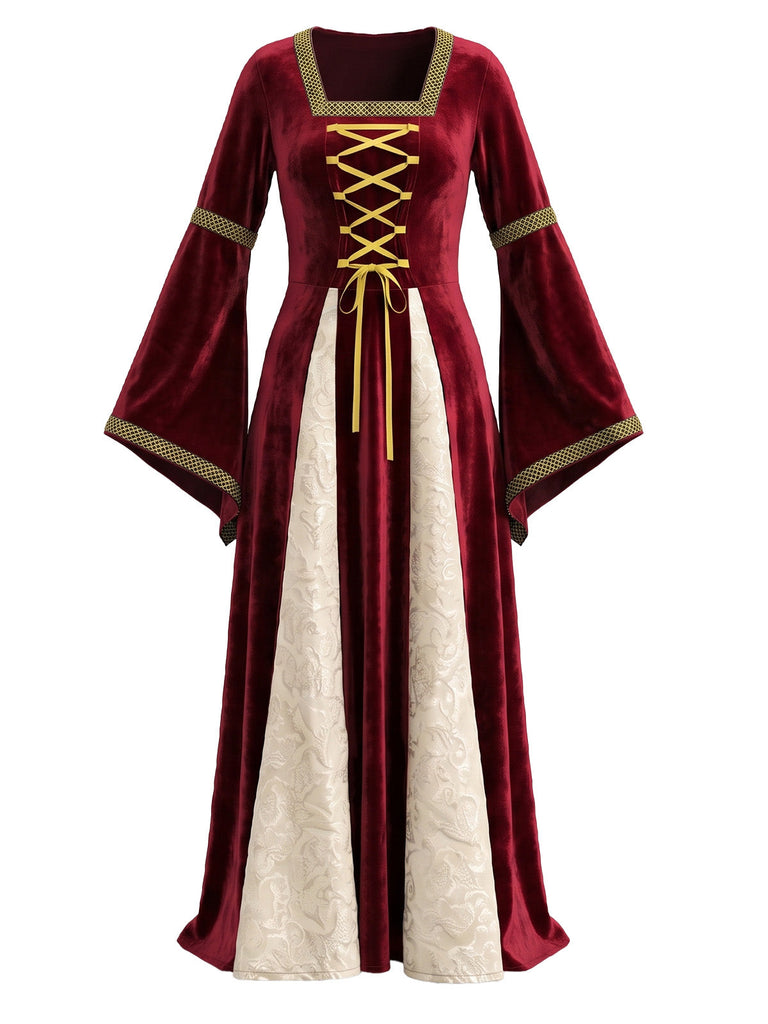 70er Mittelalter-Maxikleid mit Samt und Schnürung