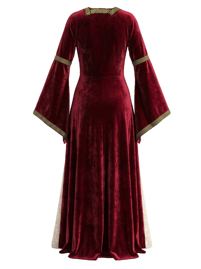 70er Mittelalter-Maxikleid mit Samt und Schnürung