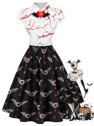 50er Halloweenkleid mit Augapfel- und Fledermausprint