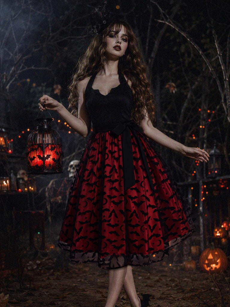 50er Halloween Kleid mit Fledermausprint und Neckholder