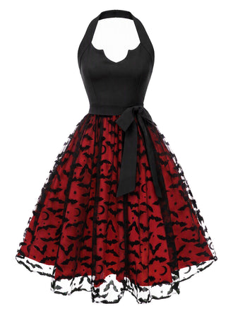 50er Halloween Kleid mit Fledermausprint und Neckholder
