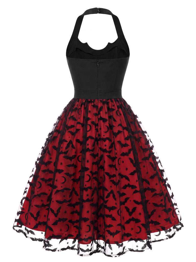 50er Halloween Kleid mit Fledermausprint und Neckholder