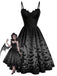 50er Gothic-Swingkleid mit Fledermausprint und Spaghettiträgern