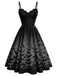 50er Gothic-Swingkleid mit Fledermausprint und Spaghettiträgern