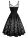50er Gothic-Swingkleid mit Fledermausprint und Spaghettiträgern