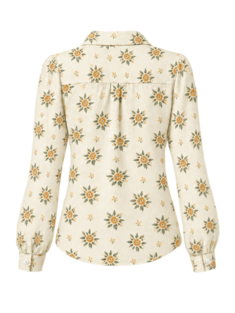 60er Langarm-Blumenbluse mit Revers