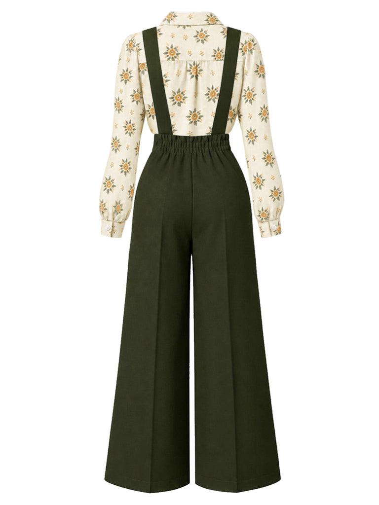 60er Set aus Blumenbluse und weiter Latzhose