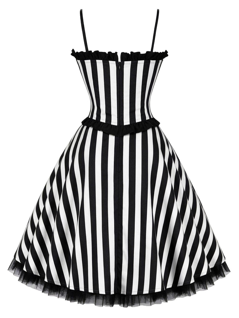 50er Streifen-Swingkleid mit Spaghettiträgern