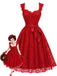 Rotes 50er Spitzen-Swingkleid mit Herzausschnitt und Schleife