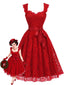 [Vorverkauf] Rotes 50er Spitzen-Swingkleid mit Herzausschnitt und Schleife