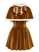 50er Weihnachts-Samtkleid mit Rentiermotiv und Kapuzencape