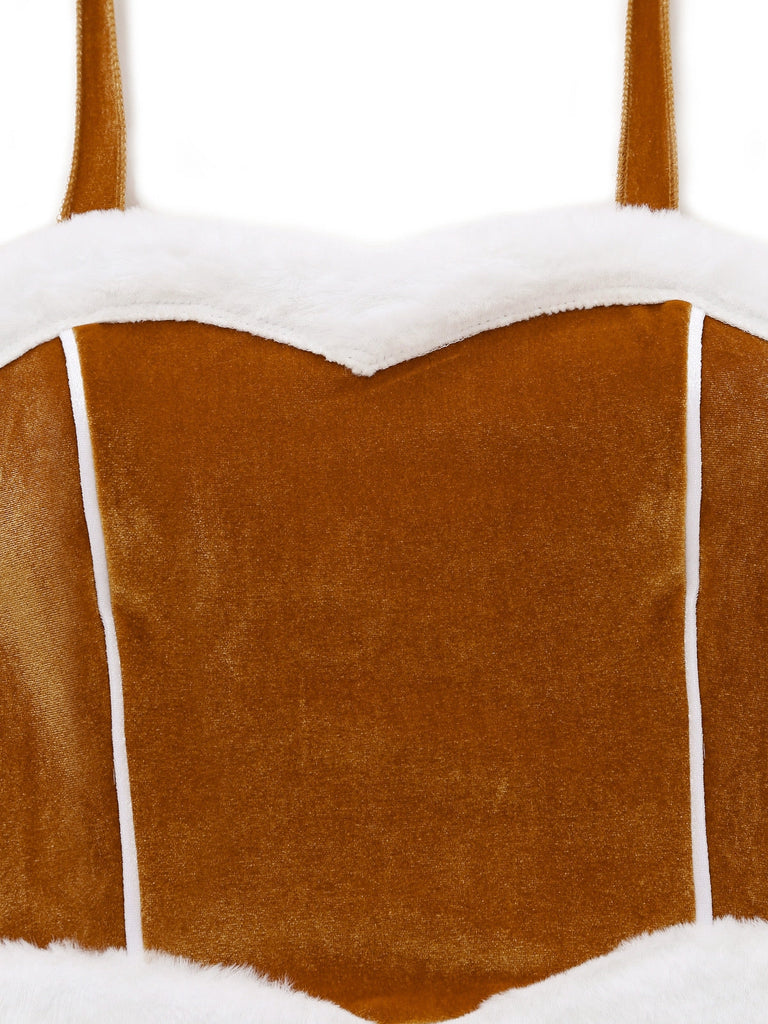 50er Weihnachts-Samtkleid mit Rentiermotiv und Kapuzencape
