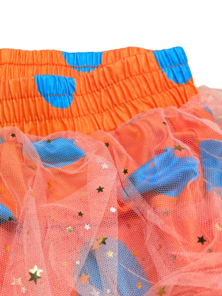 Orange 70er Disco Hose mit Polka-Dots und Rüschen