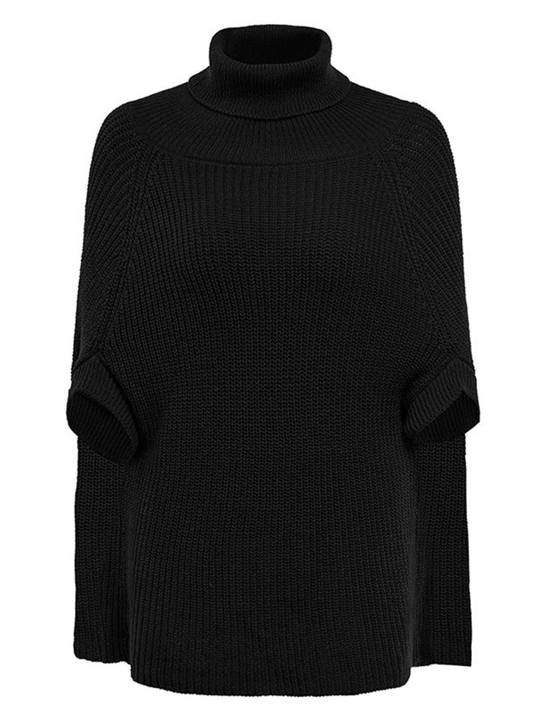 50er Rollkragen-Strickpullover mit Ärmeln im Cape-Look