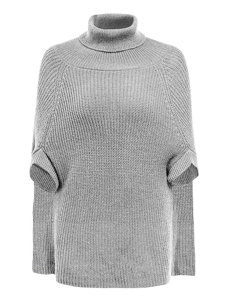 50er Rollkragen-Strickpullover mit Ärmeln im Cape-Look