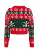 Rote & grüne kurze 50er Weihnachts-Strickjacke mit Schneeflocken