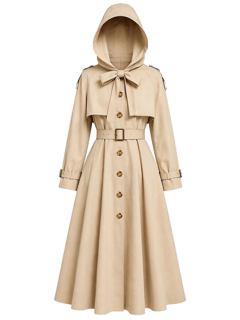 Khaki 50er Kapuzenkleid mit Zweiteiler-Optik und Gürtel