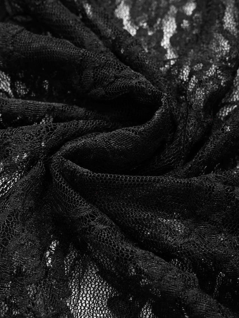 Schwarzes viktorianisches 70er Gothic-Korsettkleid mit Spitze und Rüschen
