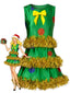 Grünes 70er ärmelloses A-Linien-Kleid mit Weihnachtsbaum