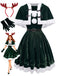 Grünes 50er Weihnachts-Samt-Bandeaukleid und Cape