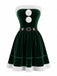 Grünes 50er Weihnachts-Samt-Bandeaukleid und Cape