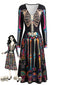 Schwarzes 40er Midikleid mit Skelett-Print und Blumen