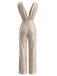 Champagner 80er Jumpsuit mit Pailletten und tiefem V-Ausschnitt