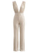 Champagner 80er Jumpsuit mit Pailletten und tiefem V-Ausschnitt