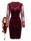 60er Samt-Bodyconkleid mit Spitzenärmeln