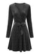 50er Langarm-Glitzersamtkleid mit V-Ausschnitt und Gürtel