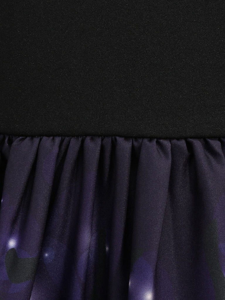 Lila 50er Halloween Kleid mit Kürbis, Blütenausschnitt und Schleife