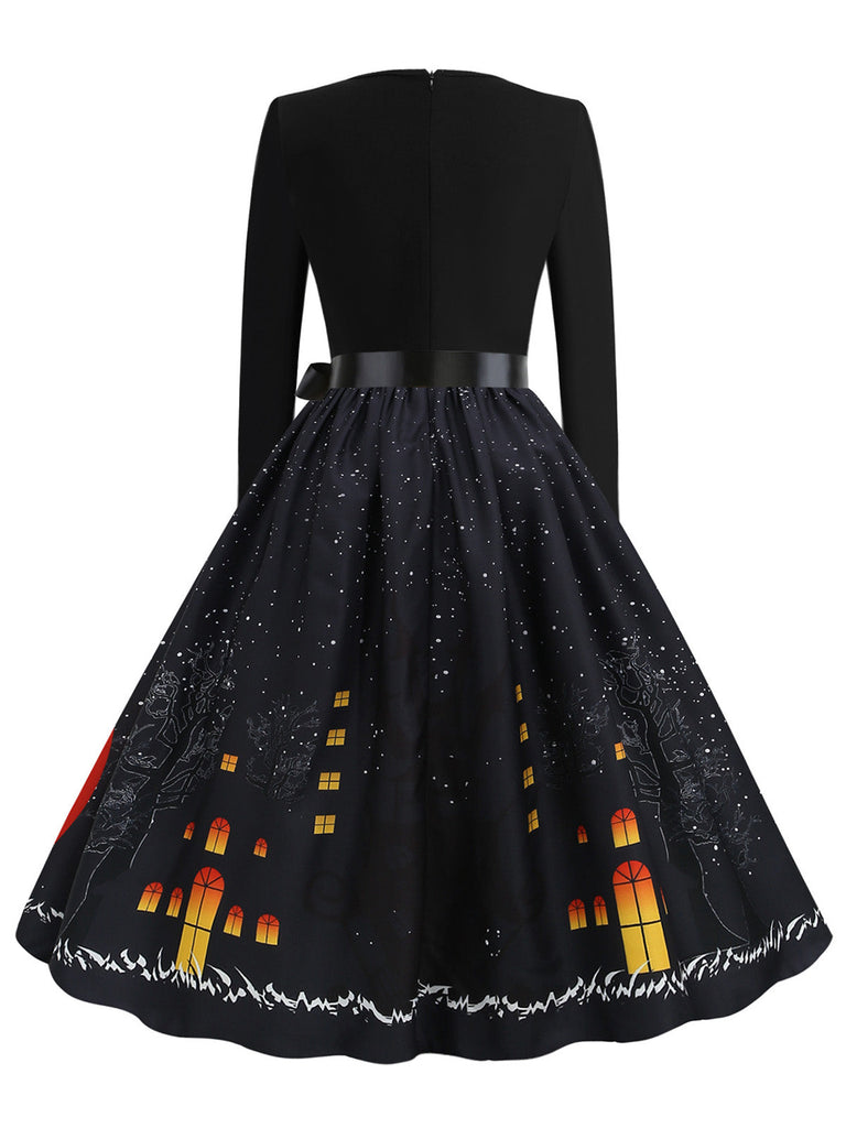Oranges 50er Halloween Swingkleid mit Kürbisprint und Blütenkragen