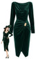 60er Samt-Bodyconkleid mit Wasserfallausschnitt und Raffung