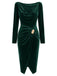 60er Samt-Bodyconkleid mit Wasserfallausschnitt und Raffung
