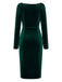 60er Samt-Bodyconkleid mit Wasserfallausschnitt und Raffung