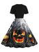 Schwarzes 50er Halloween Swingkleid mit Spinnennetz und Kürbis