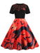 Schwarzes 50er Halloween Swingkleid mit Spinnennetz und Kürbis