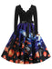 50er Halloween Kleid mit Kürbis- und Spukhaus-Print