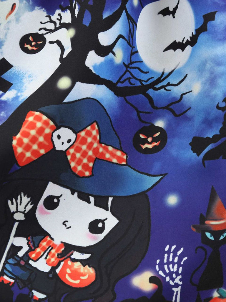 50er Halloween Kleid mit Kürbis- und Spukhaus-Print