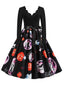 Schwarzes 50er Halloween Kleid mit Blütenkragen und Langarm