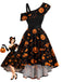 50er asymmetrisches Kleid mit Kürbis-Fledermaus-Print