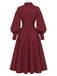 Bordeauxrotes 50er Hemdblusenkleid mit Ballonärmeln